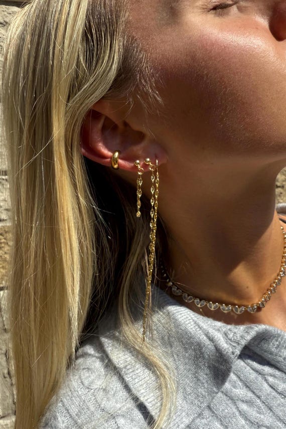 Gold Duster Earrings, Handmade Chain Drop Earrings, Minimalist Gold Chain Earrings, Lightweight Long Chain Earrings
