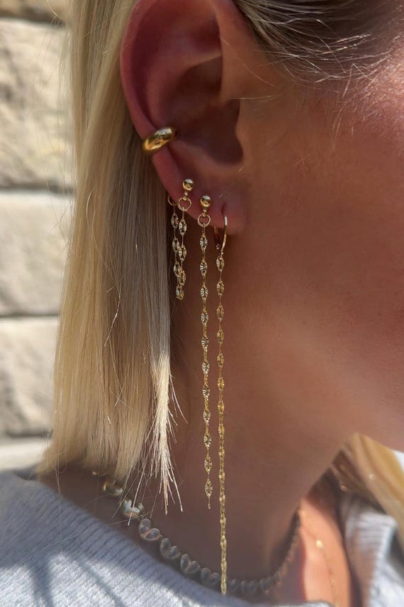 Gold Duster Earrings, Handmade Chain Drop Earrings, Minimalist Gold Chain Earrings, Lightweight Long Chain Earrings