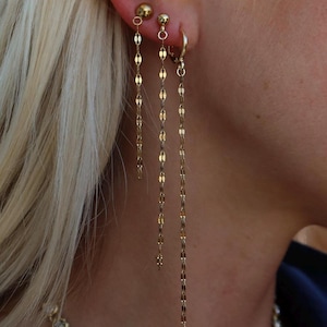 Gold Duster Earrings, Chain Drop Earrings Studs Huggies, Minimalist Lightweight Gift For Her
