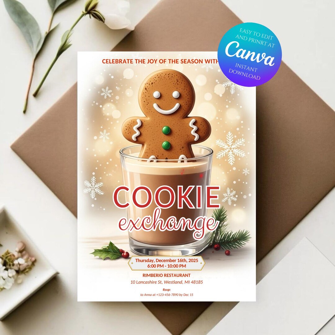 Editable Cookie Exchange Invitation, Christmas Cookie Swap Party ...