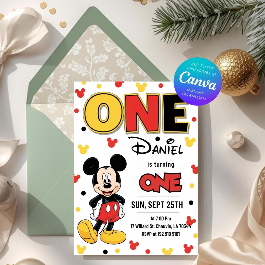 Editable Mickey Mouse 1st Birthday Invite, Boy First Birthday ...