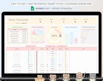 Task Tracker Template for Google Sheets | Spreadsheet Planner Template | Smart Calendar