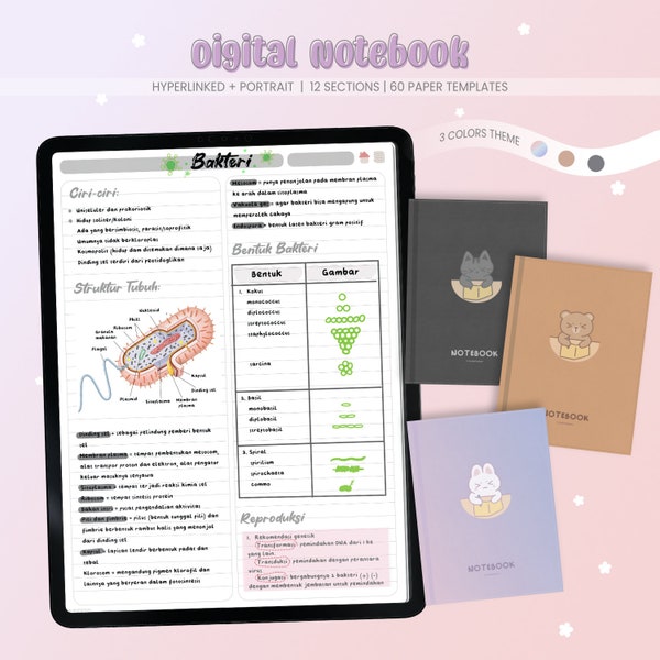 Cute Digital Notebook | Hyperlinked Digital Notebook | Kawaii Notebook | Goodnotes, Notability, Xodo