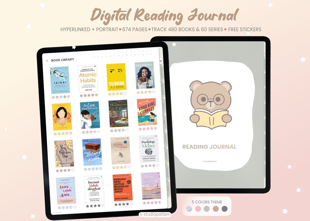 Digital Reading Journal Digital Bookshelf Reading Planner Reading Log