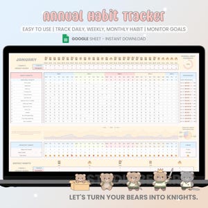 Årlig vanespårare Google Sheets-mall: Digital rutinöversikt