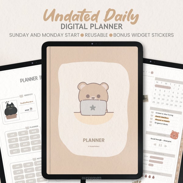 Ongedateerde digitale planner | Leuke ongedateerde planner | Dagelijkse planner, weekplanner, maandplanner | Kladblok Goodnotes Opmerkelijkheid