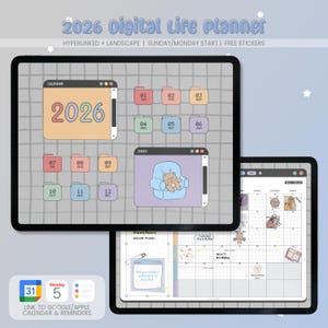 2026 Digitaler Kalender | Niedlicher Notizblock für Goodnotes, Notability (iPad Planner)