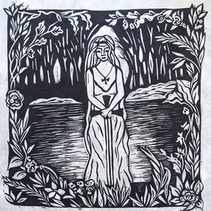 Vivian Priestess Avalon | Lady of the Lake | Original Linocut Print, mists of avalon