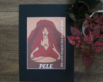 Madame Pele art | Pelehonuamea Original Linocut Print, Goddess art | Divine Femininity