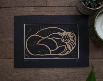 Gaia Goddess Art- Earth Mother from Greek Mythology | Original Linocut Print 3 versions