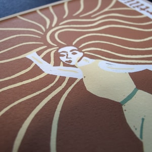 Goddess Brigid art | Linocut Print, Celtic goddess hand printed | Saint Brigid of Ireland