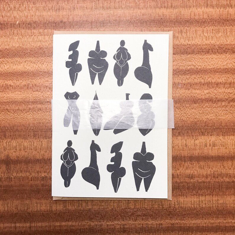 8 prehistoric goddess on a greeting card, all shapes and size