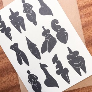 8 prehistoric goddess on a greeting card, all shapes and size