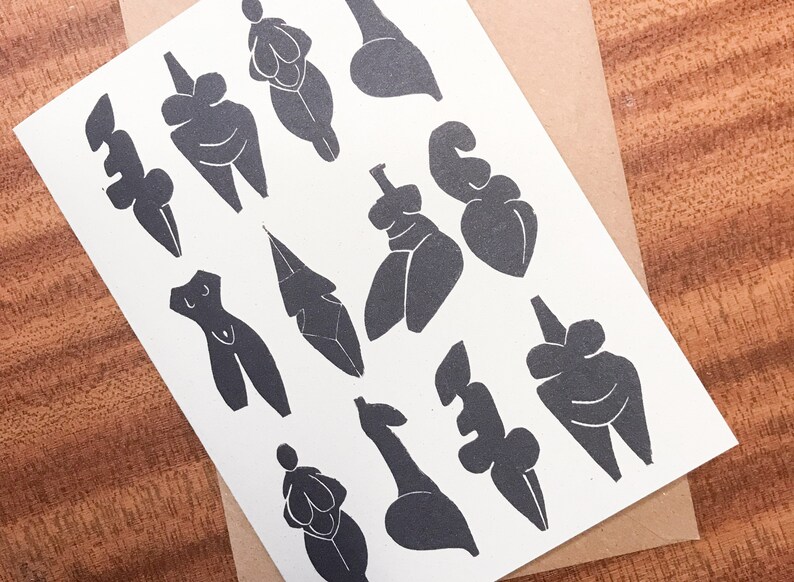 8 prehistoric goddess on a greeting card, all shapes and size