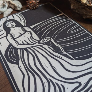 Circé, déesse grecque | Cartes d'oracle de déesse faites main, art de la linogravure, cadeaux respectueux de l'environnement.