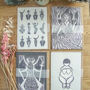 8 prehistoric goddess on a greeting card, all shapes and size