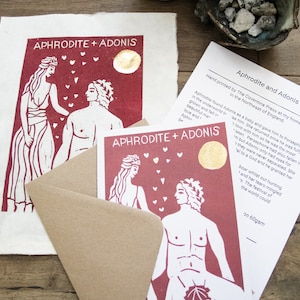 Mythes grecs Aphrodite et Adonis, Saint-Valentin | Carte sans plastique recyclé.