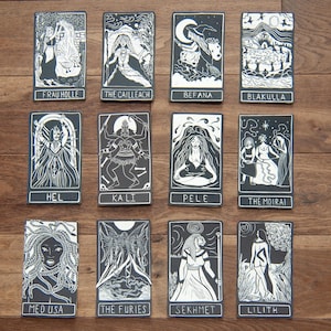 Lilith, Hebrew Goddess, the first woman,  Goddess guidance oracle card, handmade linocut art, eco-friendly gifts.