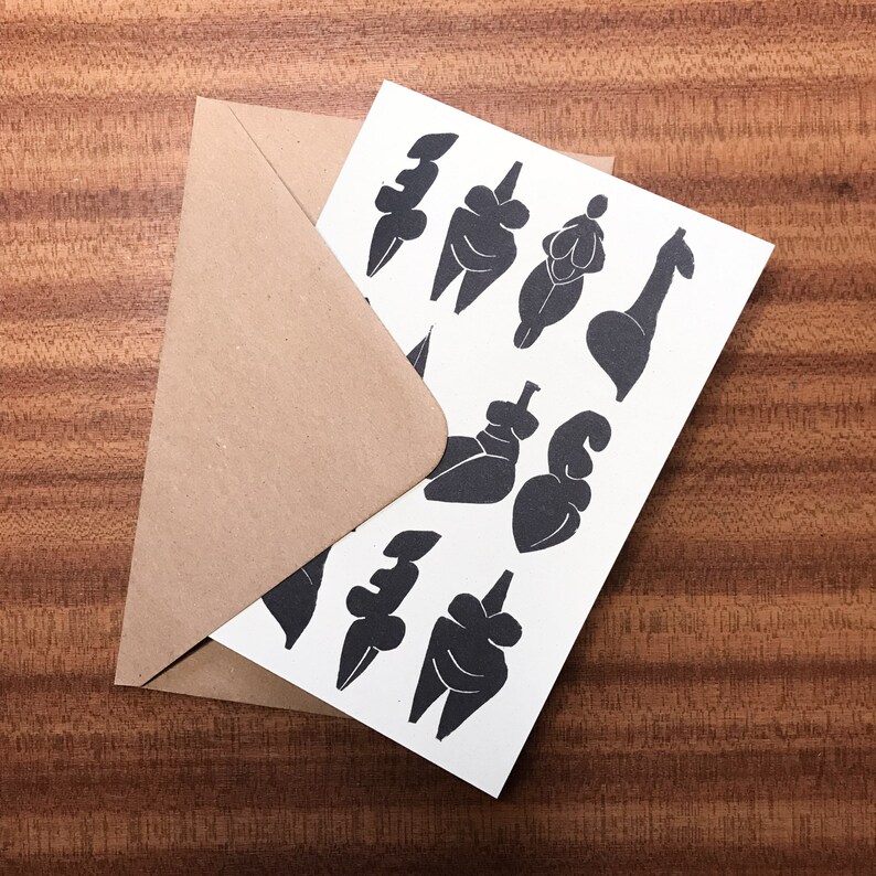 8 prehistoric goddess on a greeting card, all shapes and size