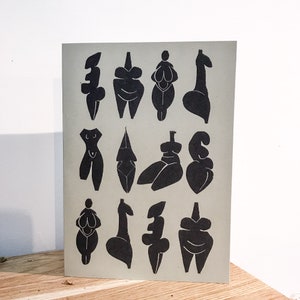 8 prehistoric goddess on a greeting card, all shapes and size