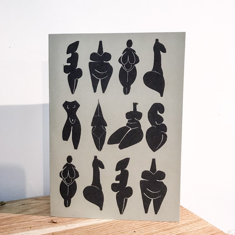 8 prehistoric goddess on a greeting card, all shapes and size