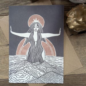 Göttliche Sophia der Weisheit Grußkarte | Linoldruck, recycelte umweltfreundliche Karte.