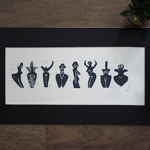 The Dancing Goddesses Original Linocut Print Limited Edition