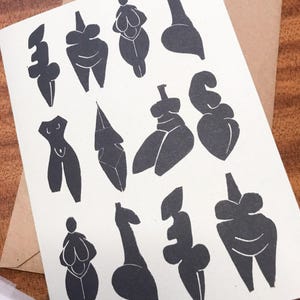 8 prehistoric goddess on a greeting card, all shapes and size