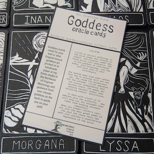 Lilith, Hebrew Goddess, the first woman,  Goddess guidance oracle card, handmade linocut art, eco-friendly gifts.