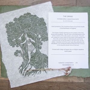 Dryad nature spirit Original Linocut Print | summer dryad art | goddess hand printed art
