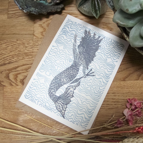 Greeting Card The Merfolk Art Print , Mermaid card, Recycled eco-friendly card.