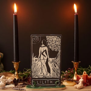 Lilith, Hebrew Goddess, the first woman,  Goddess guidance oracle card, handmade linocut art, eco-friendly gifts.