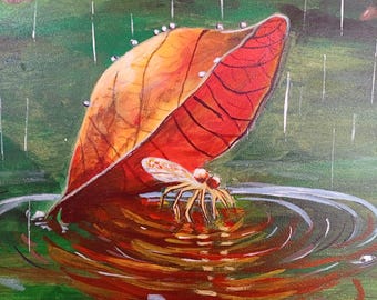 Glowing Firefly in a forest Original Acrylic Painting, Firefly Art Deco, Firefly Painting, Insect Acrylic Painting