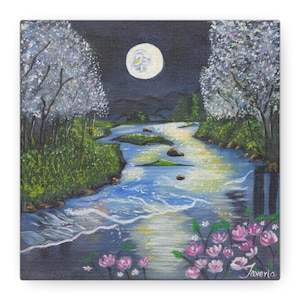 Moonlight Ocean Canvas Art Print: Night Landscape Wall Decor