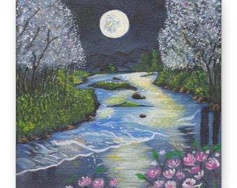 Moonlight Ocean Canvas Art Print: Night Landscape Wall Decor