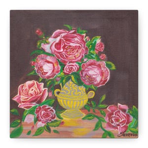 Pink Roses Canvas Print: Floral Painting Wall Art, Romantic Decor