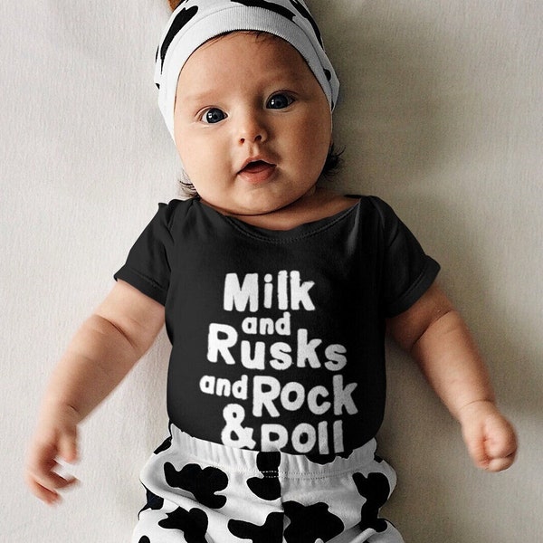 Milk, Rusks, Rock and Roll, Cool Baby Onesie Rockabilly Style, Newborn Babygrow Cool Mum Baby Shower Birthday Gift Idea
