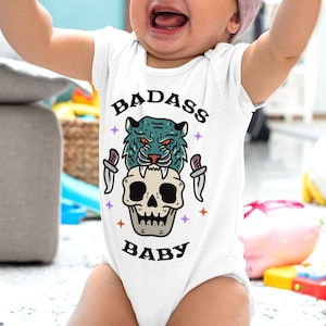 Badass Baby, Cool Tattoo Style Baby Bodysuit, Mother&#39;s Day Gift, Baby Shower Gift Baby Onesie, Punk Rock Baby Vest