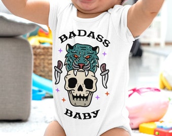 Badass Baby, Cool Tattoo Style Baby Bodysuit, Mother&#39;s Day Gift, Baby Shower Gift Baby Onesie, Punk Rock Baby Vest