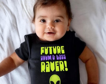 Future Drum and Bass Raver Rave Baby Bodysuit Cool 90&#39;s Club rave outfit for boys and girls