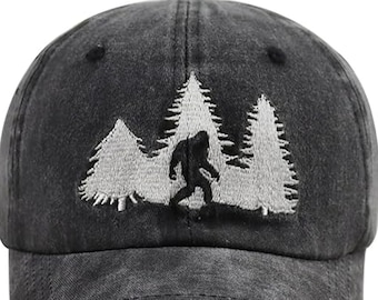 Embroidered sasquatch baseball cap ,Washed Dad Hat