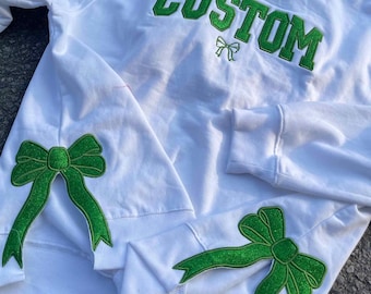 Bow Sweatshirt | Women&#39;s bow side sweatshirt | Bow Crewneck | Ribbon Bow Sweatshirt | Custom Embroidered