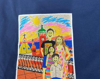 Kid drawing embroider tshirt, Custom Embroidered Kids Drawing Shirt, Custom embroidered photo shirt, Drawing Shirt,Kid Art Shirt