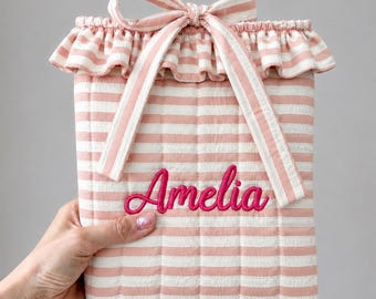 Personalized Embroidered Book Sleeve, Custom Name Quilted Book Cover, Book Protector, Bookish Gift for Women, Reading Gift