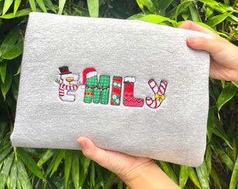Christmas embroidered sweatshirt, Custom name Christmas embroidered shirts, Christmas gifts, Christmas crew shirt