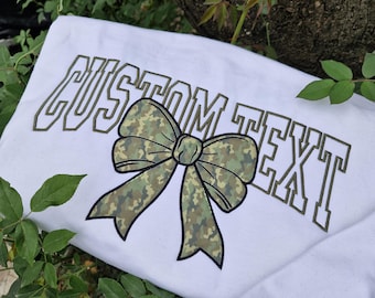 Military Mom Sweatshirt, Embroidered Bow Applique Sweatshirt, Military mom Shirt, Army mother sweatshirt