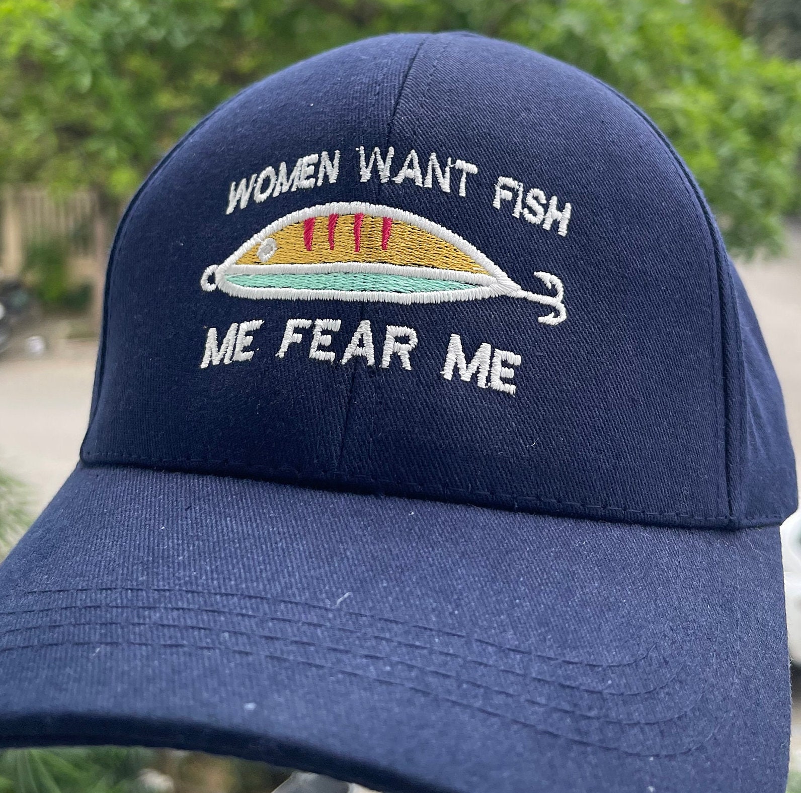 Fishing hat, embroider hat for fisherman,woman want me, fish fear me