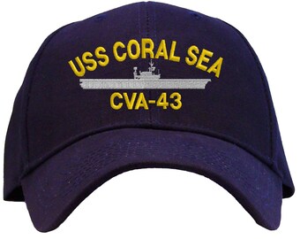 Cappelli ricamati USS Coral Sea CVA43 per uomo donna, berretti da baseball regolabili in cotone lavato ricamato vintage