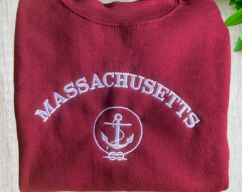 Vintage Massachusetts Embroidered Sweatshirt State Crewneck Boston Gift Crimson Sweater Custom Massachusetts University College