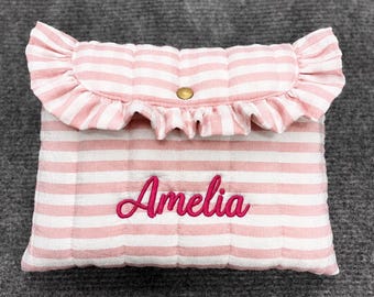 Custom Embroidered Book Sleeve, Personalized Name Quilted Book Cover, Soft Padded Book Protector, Handmade Book Lover Gift